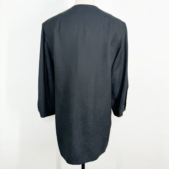 Eileen Fisher Longline Open Front Jacket Black Silk Work Minimalist Classic Sz M - Picture 7 of 10